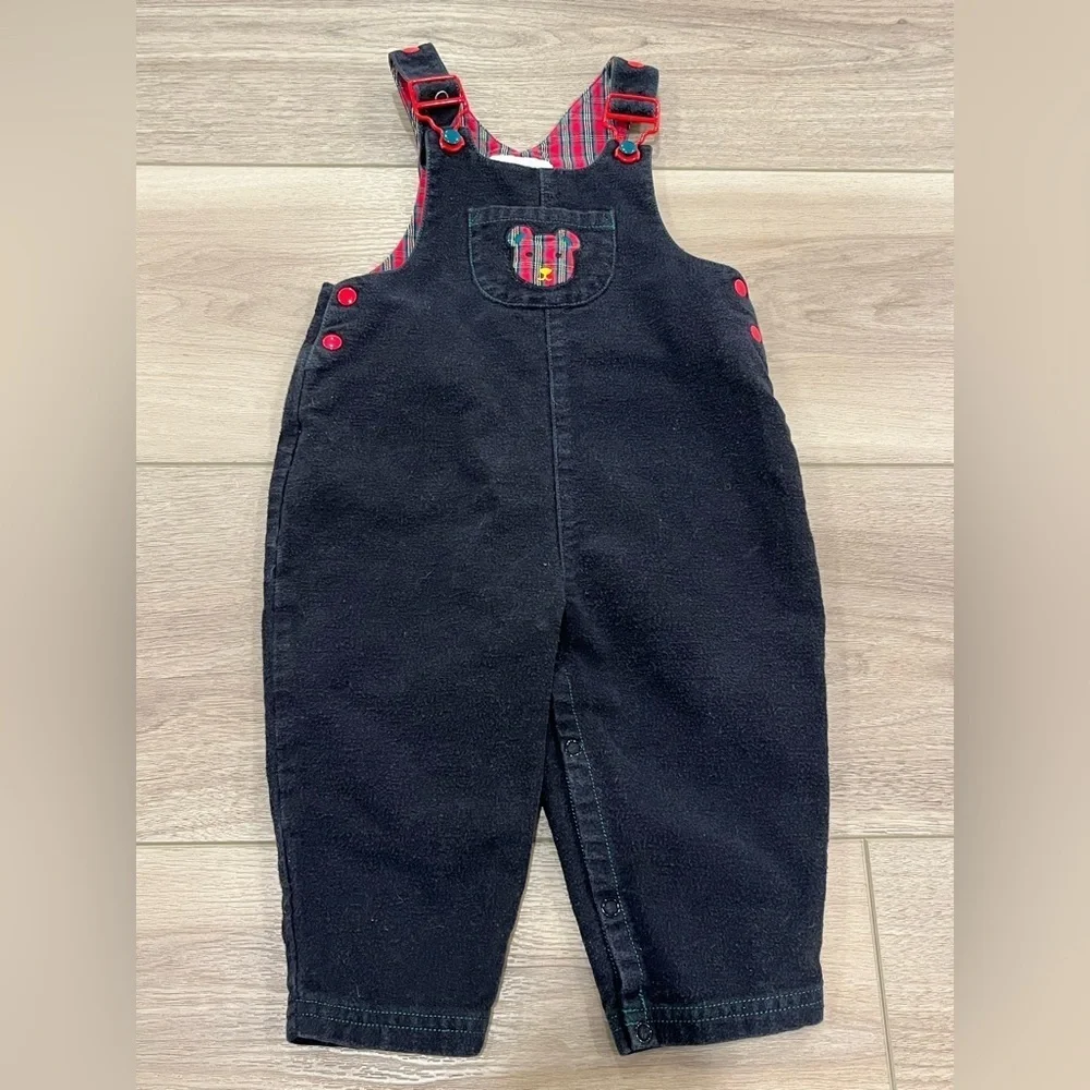 Vintage Gymboree Overalls Boys Size XS 12-18m Tan Colorblock Bubble